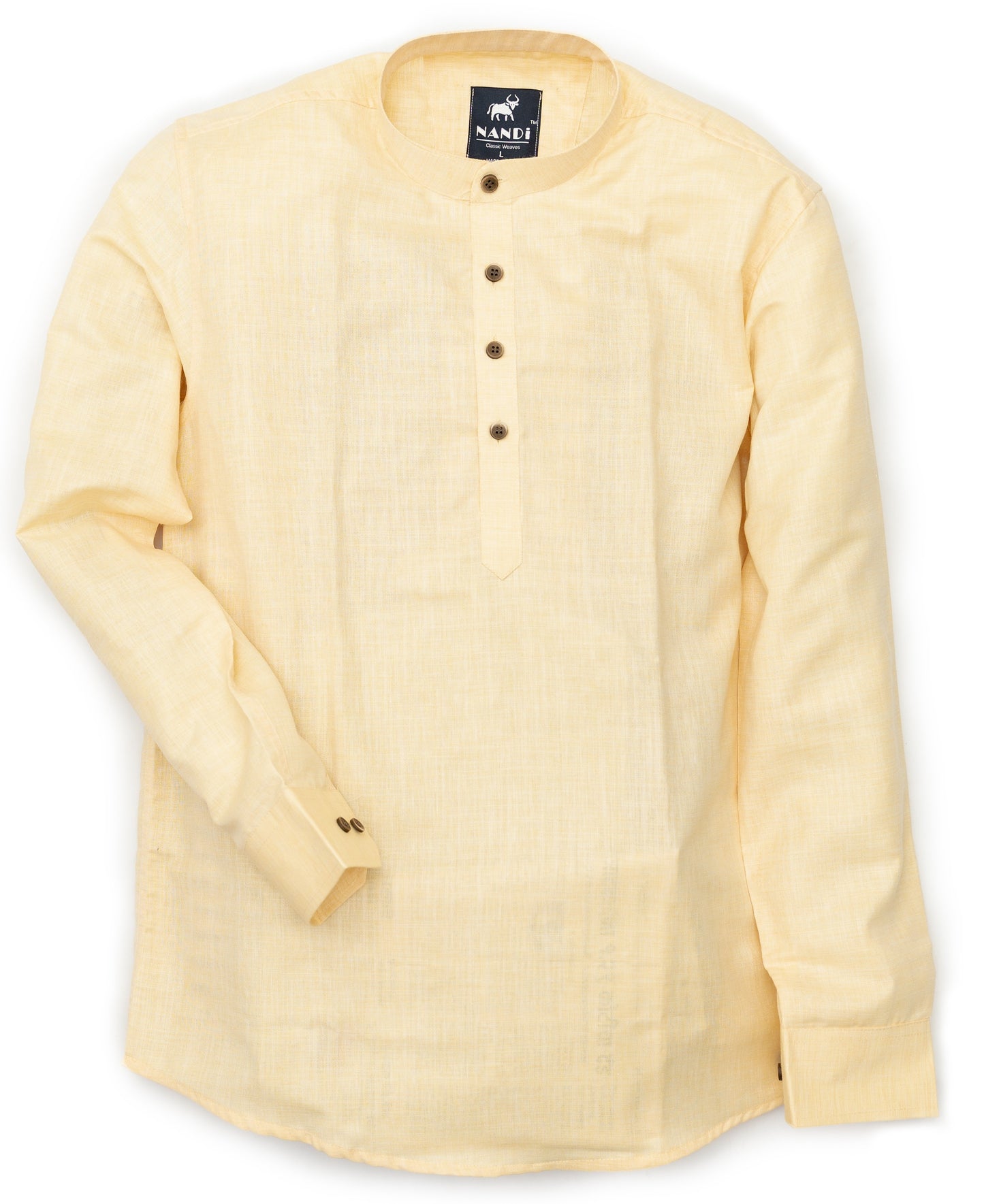 NANDi Men's Linen Long Sleeve Mid Length Shirt Sunshine Yellow for All-Season Casual Parties and Dates