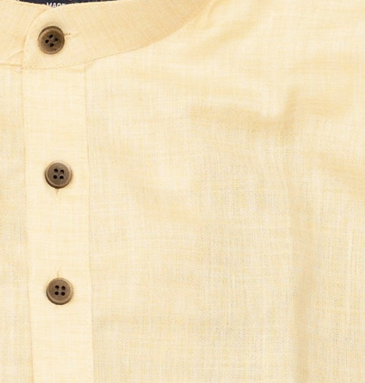 NANDi Men's Linen Long Sleeve Mid Length Shirt Sunshine Yellow for All-Season Casual Parties and Dates