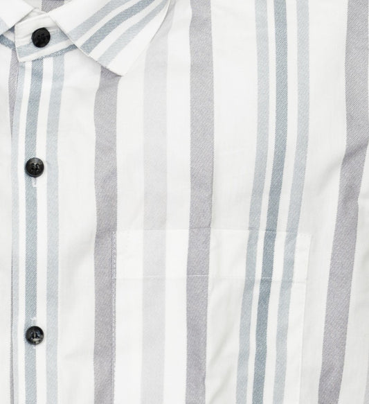 NANDi Men's Soft White Men’s Premium Cotton Shirt with Ash Grey Pinstripes