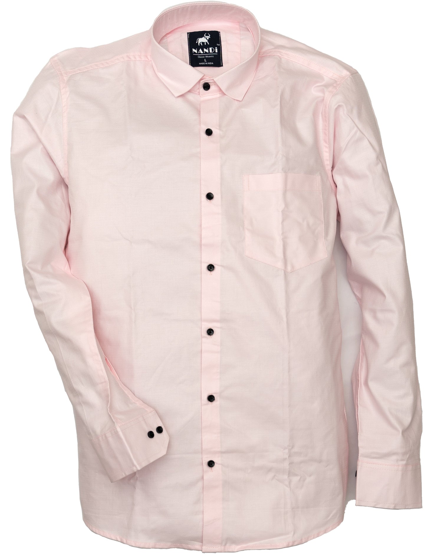 NANDi Men’s Soft Pink Self-Patterned Premium Cotton Full Sleeves Shirt